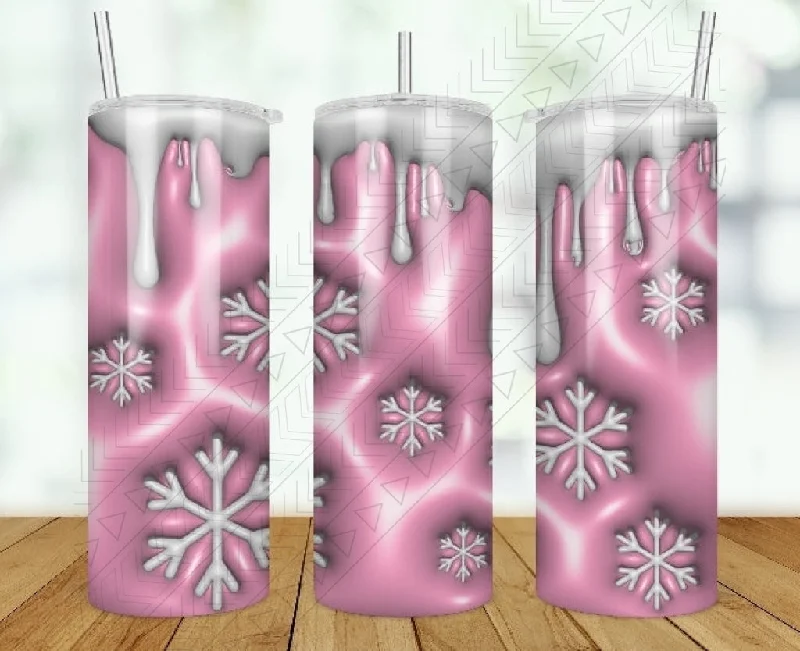Drinkware Discounts Pink Snowflakes 3D Puff Tumbler