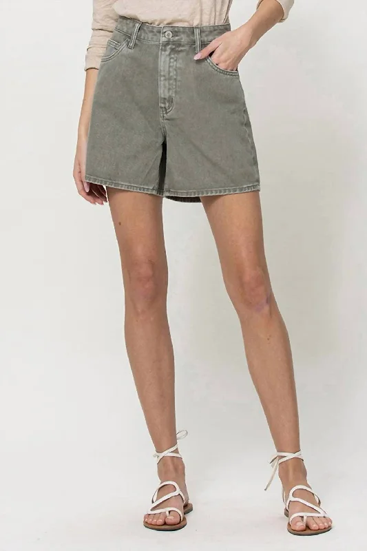 Statement Piece High Rise Mom Shorts In Green