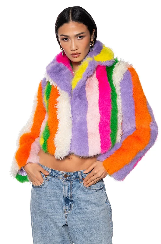 Chic Outfits JAYLAY COLLECTION FAUX FUR STRIPE COAT