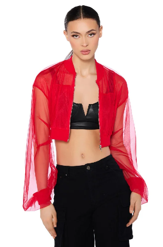 Sophisticated Fashion MESH STACKED ARM CROP BOMBER