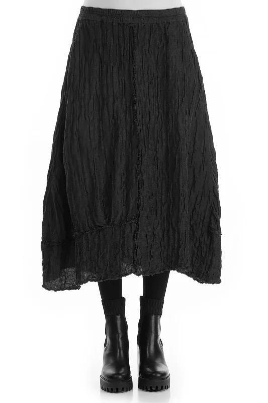 Seasonal Style Discounts Crinkled Black Silk Linen Skirt