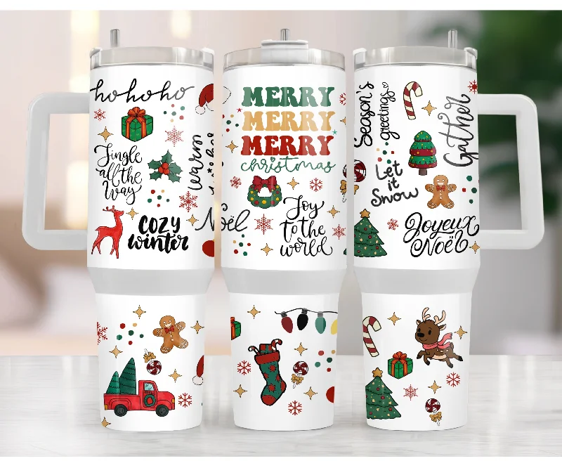 Huge Markdowns Merry Merry Merry Christmas 40 oz Christmas Tumbler with handle