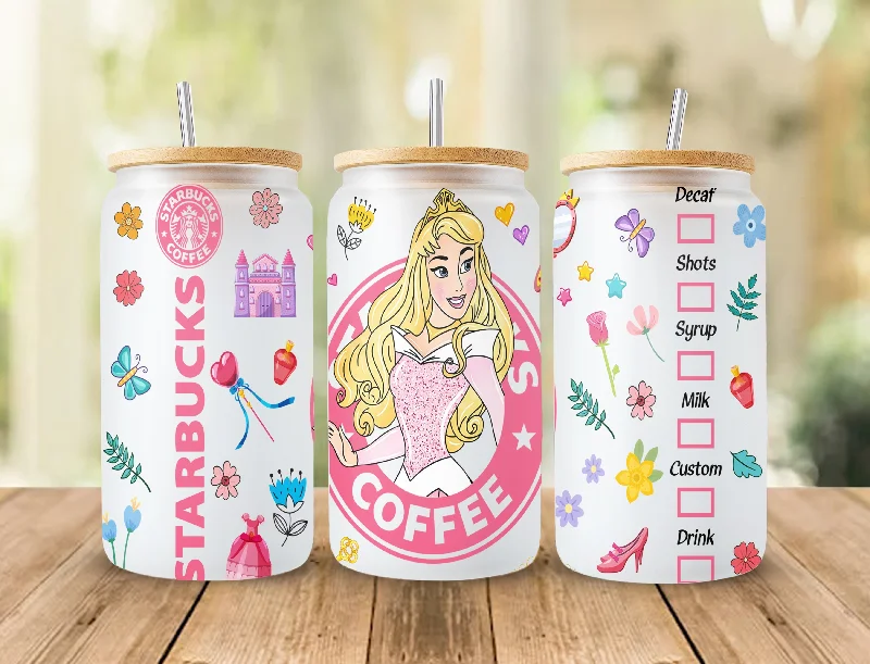 Sustainable Drinkware Princess Tumbler, Princess Glass Wrap, 16oz Glass Can Png, Libbey Can Glass 16oz, Princess Starbucks Wrap, Princess Png, Princess Images  2