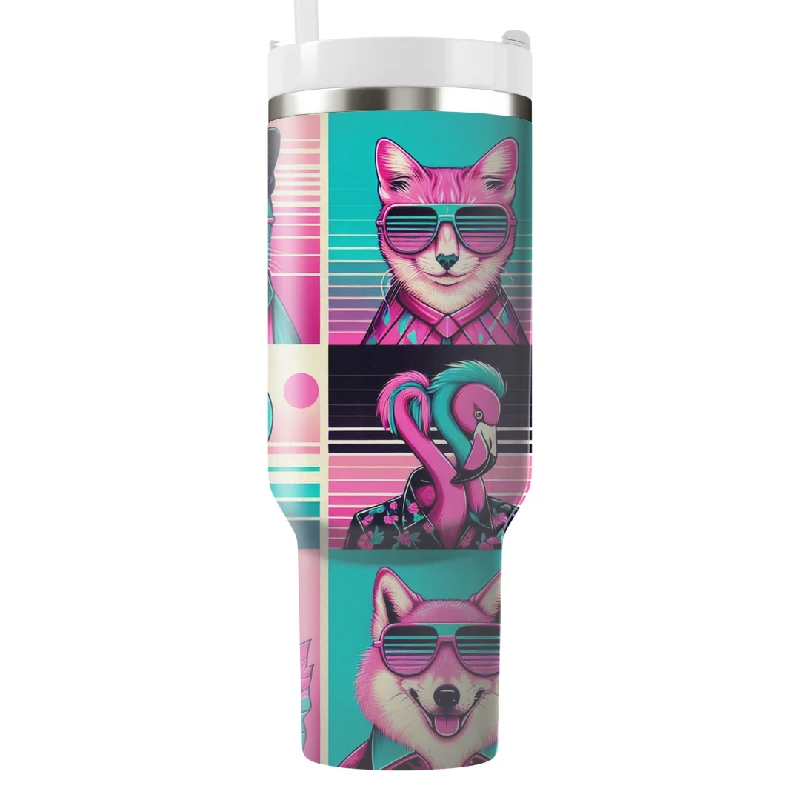 Holiday Drinkware Sale Sassy Synthwave Animals Tumbler With Handle