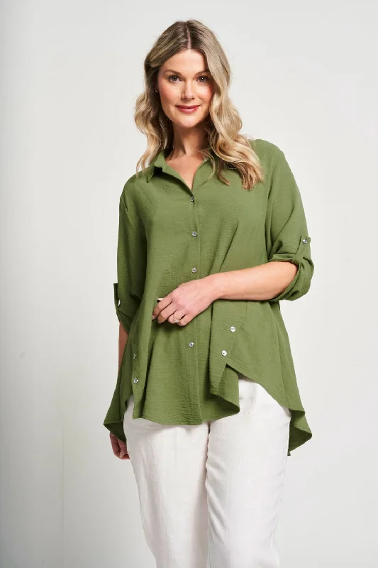 Floral Style Saloos Swing Shirt with Front Hem Button Detail