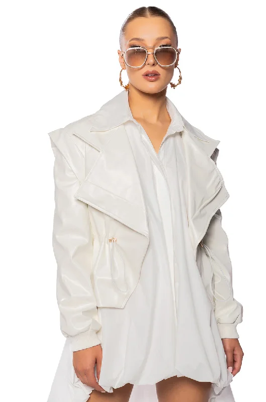 Graceful Drape KINTSUGI WHITE PLEATHER MOTO JACKET