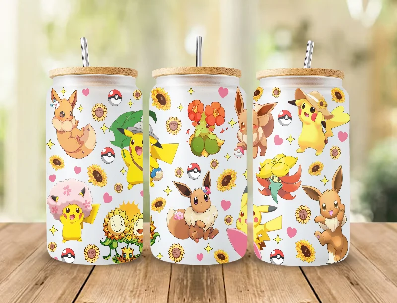 Festive Drinkware Deals Cartoon Spring Can Glass, Gotta catch ‘em all Can Glass, Poke Glass Can Wrap, Pokemon Libbey Can Glass 16oz, 20oz Skinny Tumbler