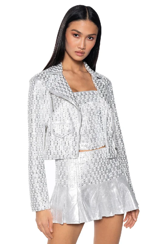 Sophisticated Outfits LYNLEE SILVER PEARL MOTO JACKET