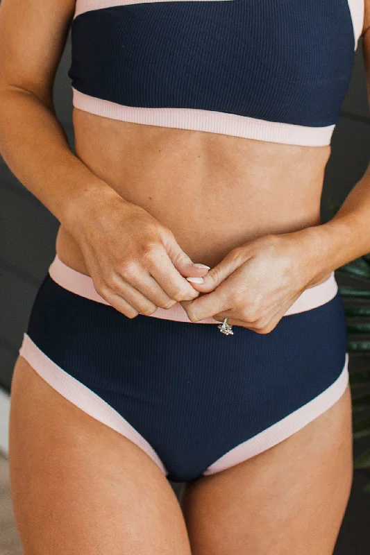 Evening Looks By The Boardwalk Swim Bottoms- Navy & Baby Pink