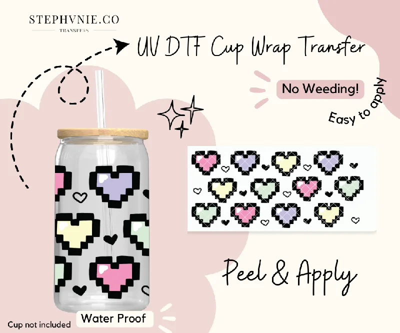 Special Offer Drinkware Pixel Hearts - 16oz Cup Wrap (Clear Film)