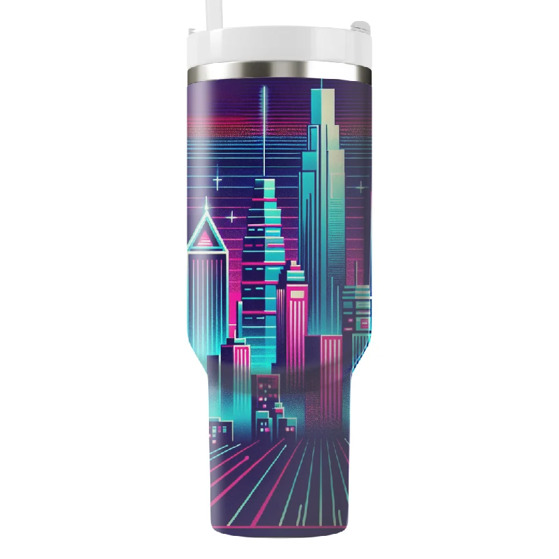 Drinkware Offers Retro Synthwave Skyline Tumbler With Handle