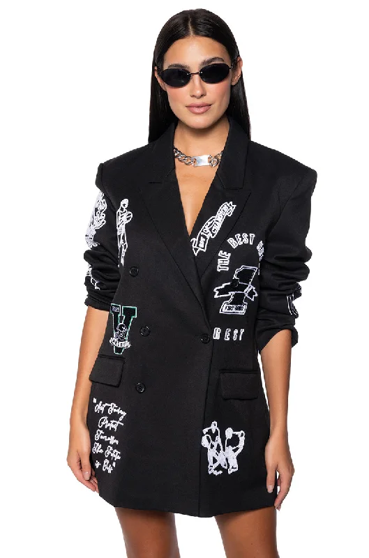 Chic & Cozy Collection FIRST ROW CASUAL WOOL BLAZER WITH PATCHES