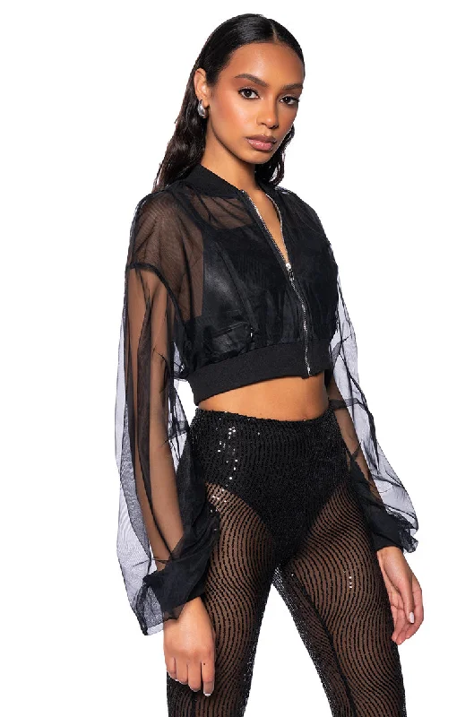 Fashion Forward, Function First BELLA LUNA SHEER STACKED ARM BOMBER