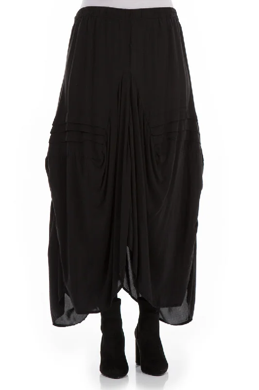 Evening Looks Draped Black Silk Bamboo Skirt