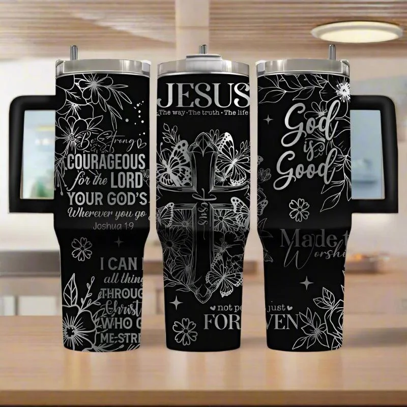 Insulated Drinkware 40oz Floral Themed Insulated Tumbler With Handle