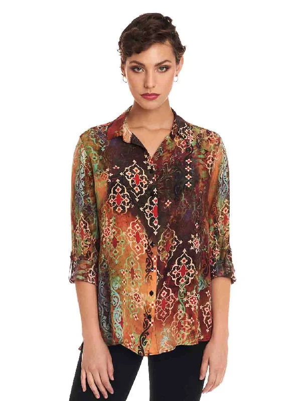 Stylish Statements Tianello "Bijou" Print  Washable Silk "Loving" Blouse