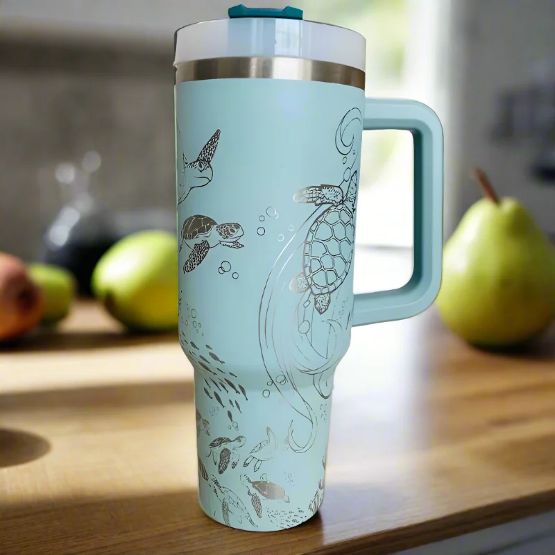 Tumbler Deals Sea Turtles Engraved 40 Oz Tumbler With Handle