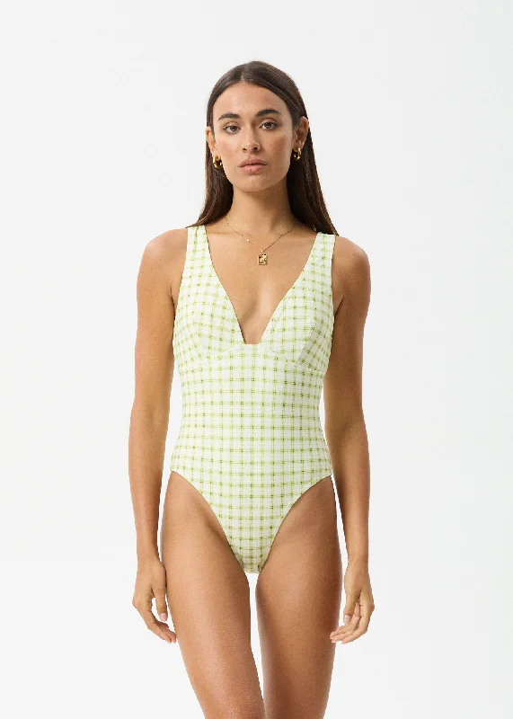 Y2K Nostalgic Fashion Look AFENDS Womens Darcy - Check One Piece - Lemongrass Check