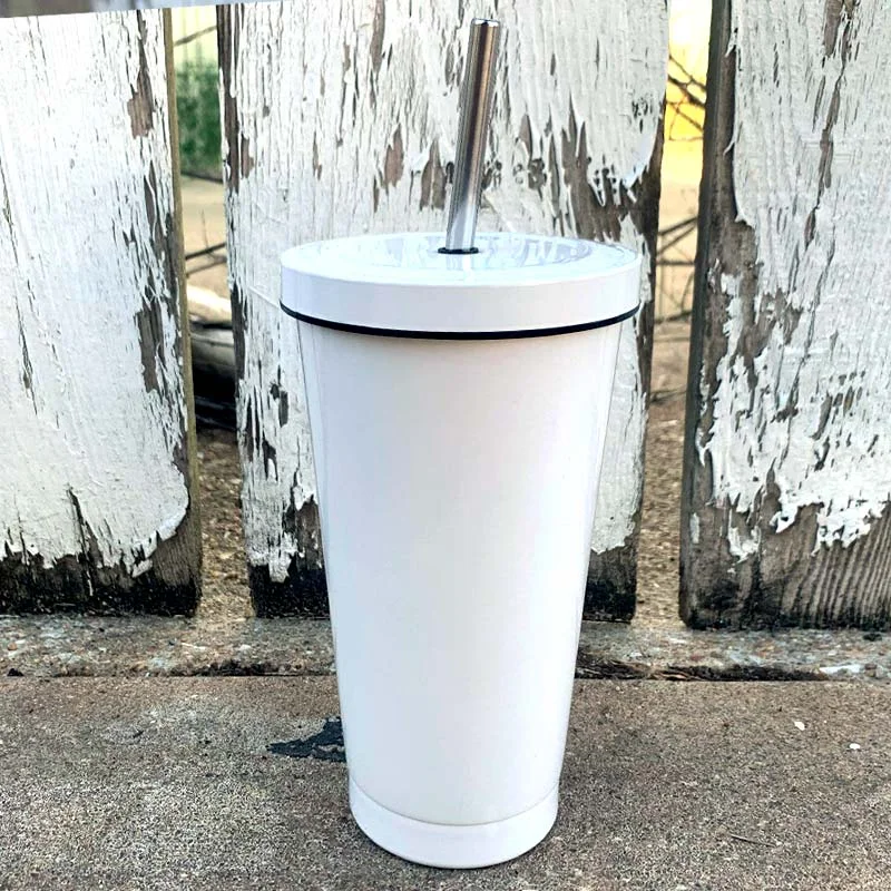 Holiday Drinkware 18 oz Screw Lid White Sublimation Tumbler with Stainless Steel Straw Holiday Drinkware 18 oz Screw Lid White Sublimation Tumbler with Stainless Steel Straw