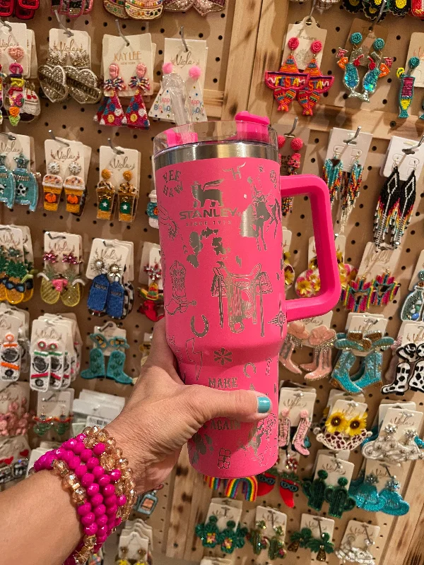 Drinkware Collection Sale WESTERN 40oz Stanley TUMBLER   Hot pink saddle