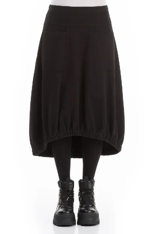Spring Wardrobe Longer Back Black Cotton Jersey Skirt