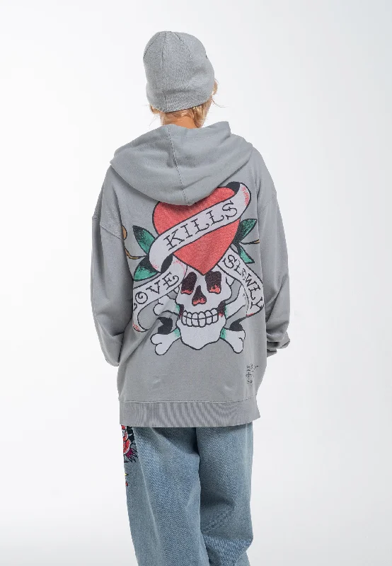 Save On Inspired Styles Womens Love Kills Slowly Zip Through Hoodie - Grey