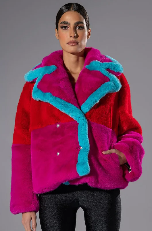 Flash Sale JAYLEY BRAND FAUX FUR COLOR BLOCK JACKET