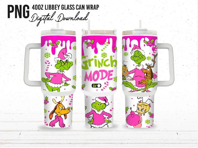 Travel Mugs Sale Cartoon Pink Christmas 40 oz Tumbler Wrap, Merry Christmas Quencher Tumbler Png, Christmas Vibes, Pink Grinchmas Wrap, Pink Cartoon Wrap