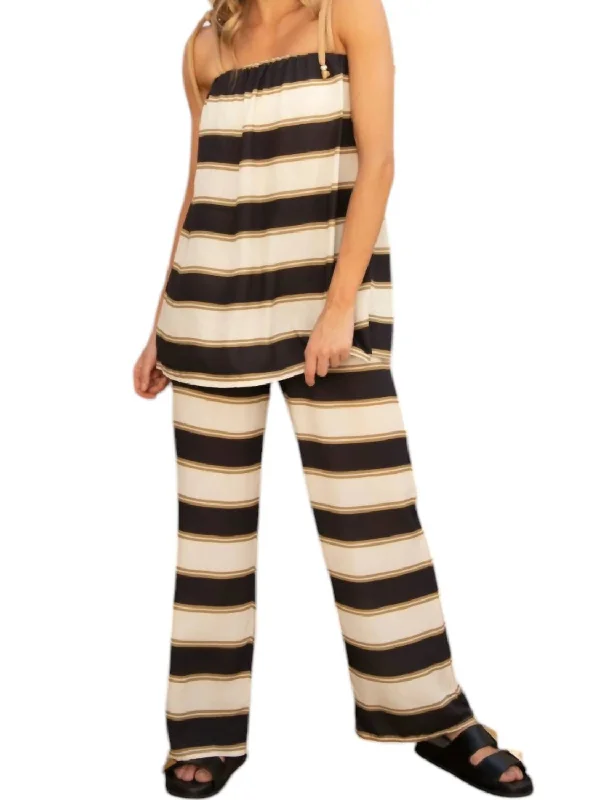 Evening Elegance Marta Stripe Baggy Pant In Black And White