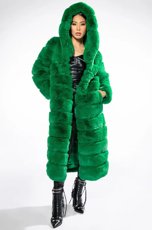 Effortless Style LUXE JENNY FAUX FUR LONG COAT IN GREEN