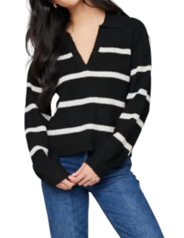 Versatile Wardrobe Essentials Beckett V Neck Sweater In Black Stripe