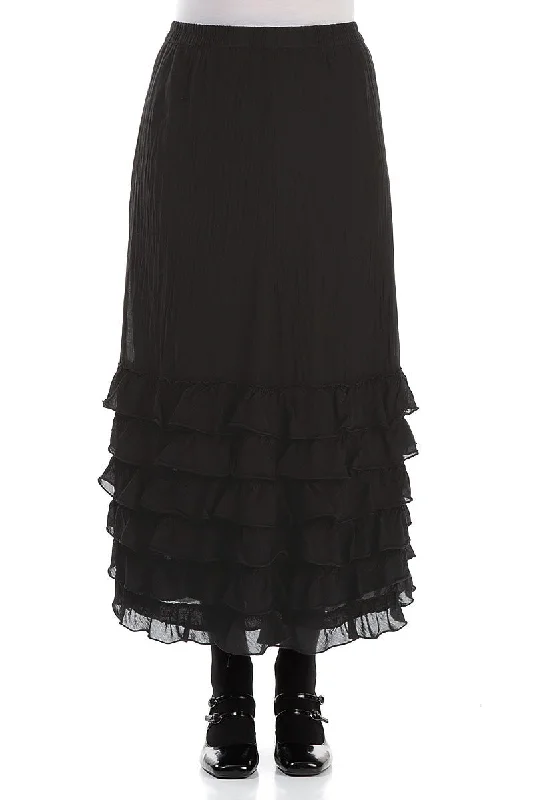 Summer Splash Sale Ruffled Black Silk Cotton Skirt