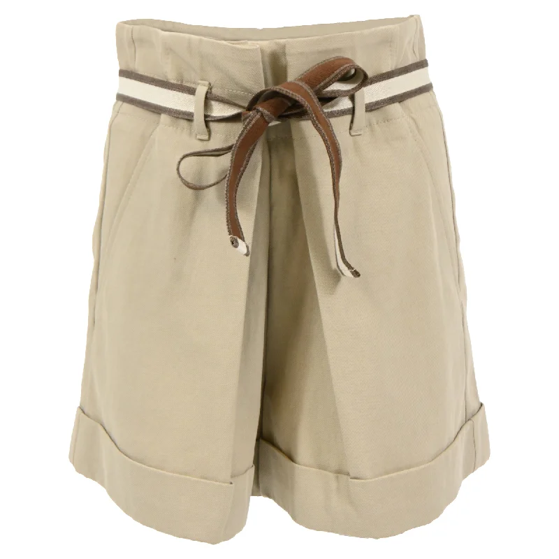 Hot Styles Brunello Cucinelli Belted Shorts in Beige Cotton