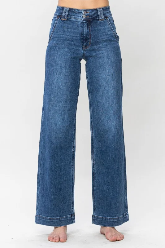 Fashion Forward Outfits Judy Blue Full Size Double Button Wide Leg Jeans