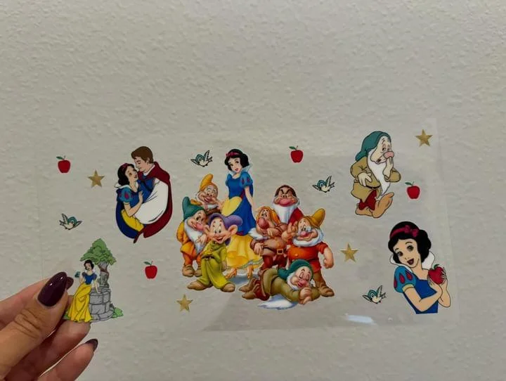 Travel Drinkware Sale Disney Snow White Prince Florian Seven Dwarfs Middle UV DTF Wrap Transfer 16oz | No Heat Needed | Waterproof | Permanent Adhesive