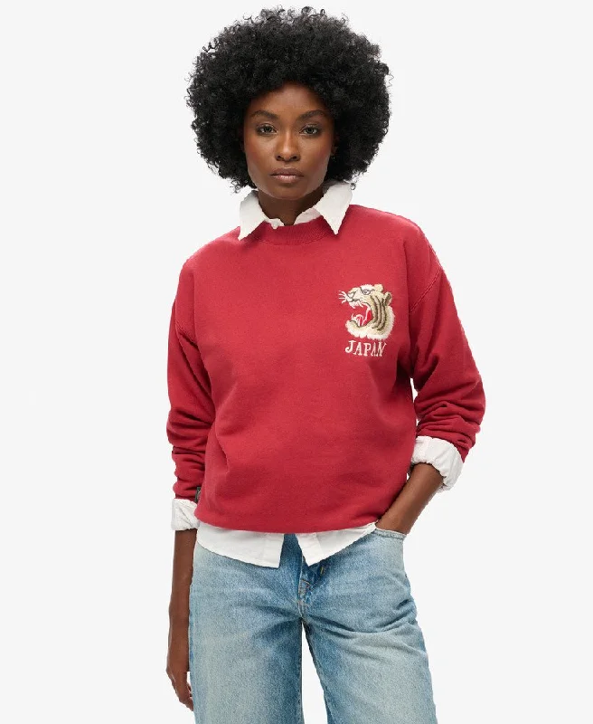 Dreamy Aesthetic Suika Embroidered Loose Sweat | Red Dahlia