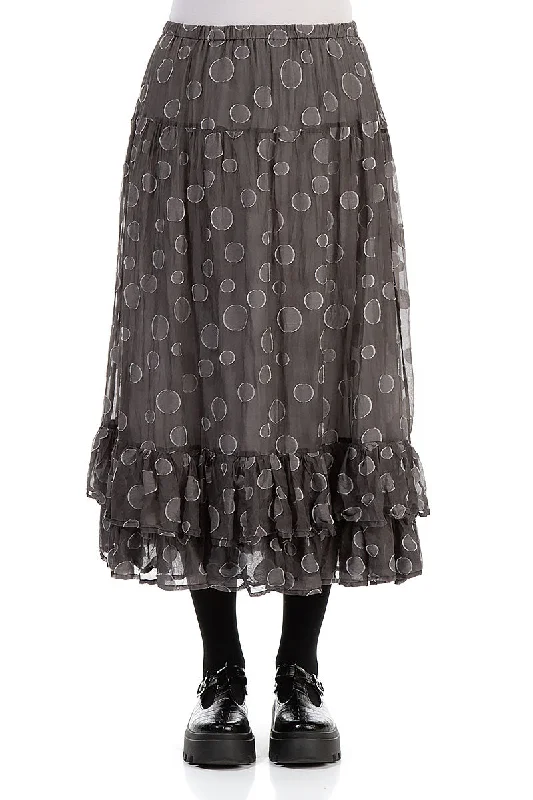 Ends Soon Ruffled Hem Forest Grey Bubbles Silk Skirt