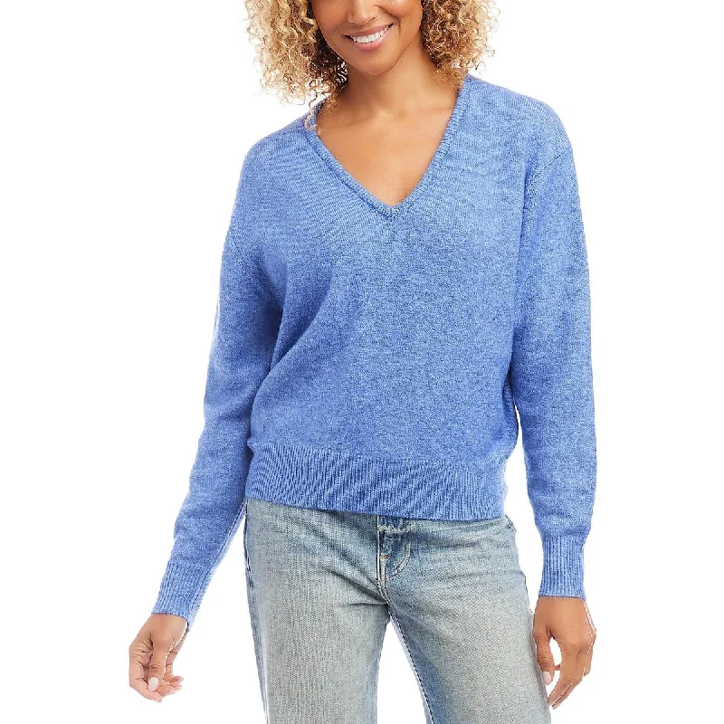 Nordic Minimalist Home Look Womens V-Neck Long Sleeves Crewneck Sweater