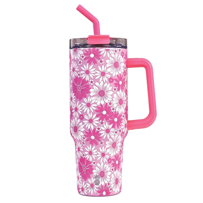 Durable Steel Drinkware 40oz Tumbler in Pink Flower