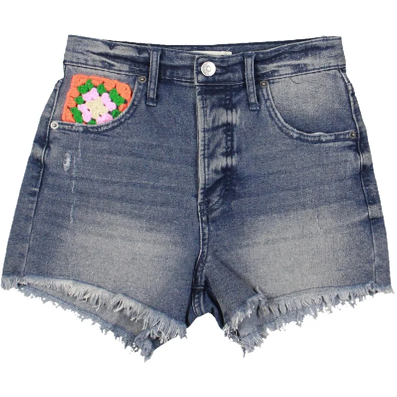 Wardrobe Refresh Womens Raw Hem Denim Casual Shorts