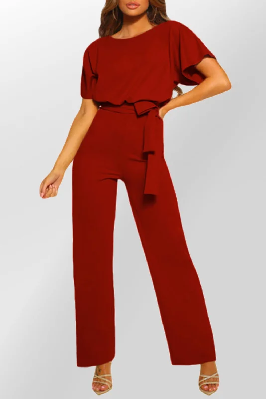 Fashion Deal Oh So Glam Belted Wide Leg Jumpsuit