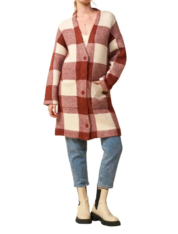 Style Breakthroughs Buffalo Check Coatigan In Red