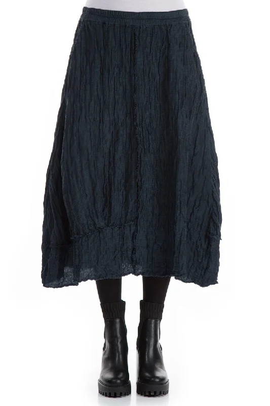 Clearance Event Crinkled Midnight Blue Silk Linen Skirt