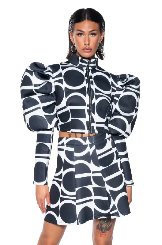 Chic & Cozy Apparel PUFF SHOULDER PRINT BOMBER