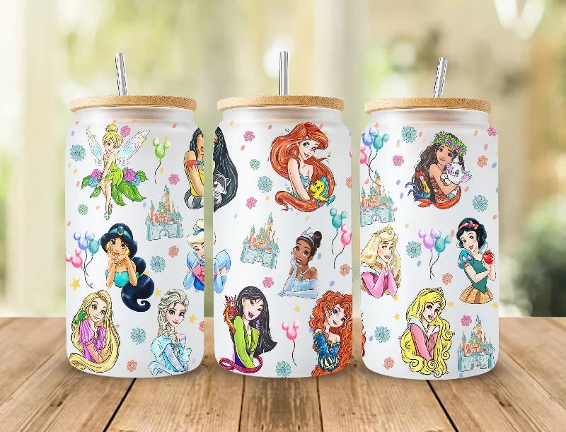 Insulated Mugs Offer Cartoon Characters 16oz Glass Can Wrap, Cartoon Princess 16 oz Glass Can Png, Princess 16 oz Libbey Glass Can Wrap, 16 oz Tumbler