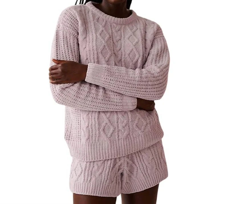 Limited Styles Cable Knitted Mineral Wash Sweater In Lilac Rose