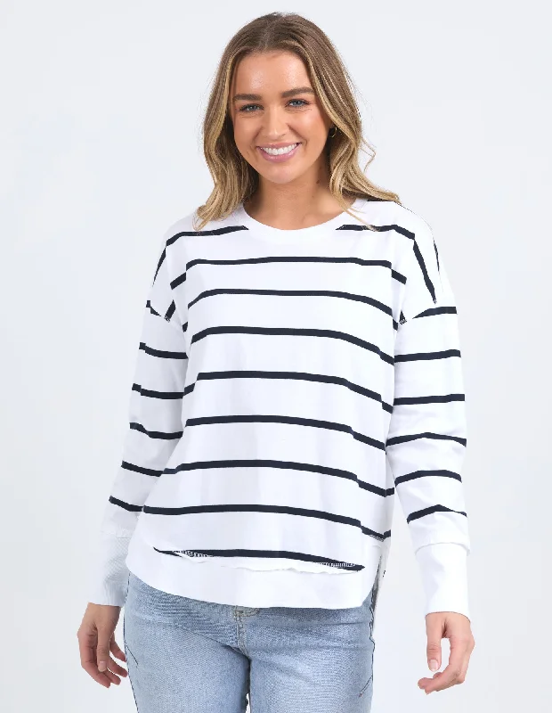 Contemporary Chic Foxwood Farrah Stripe Long Sleeve White/Navy Stripe