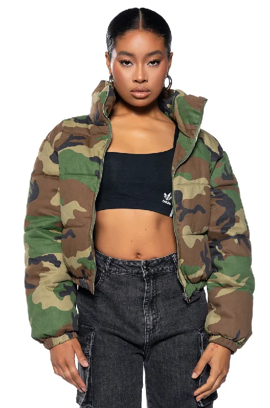 Discounts On Casual Weekend Styles AZALEA WANG MIDTOWN PUFFER IN GREEN CAMO