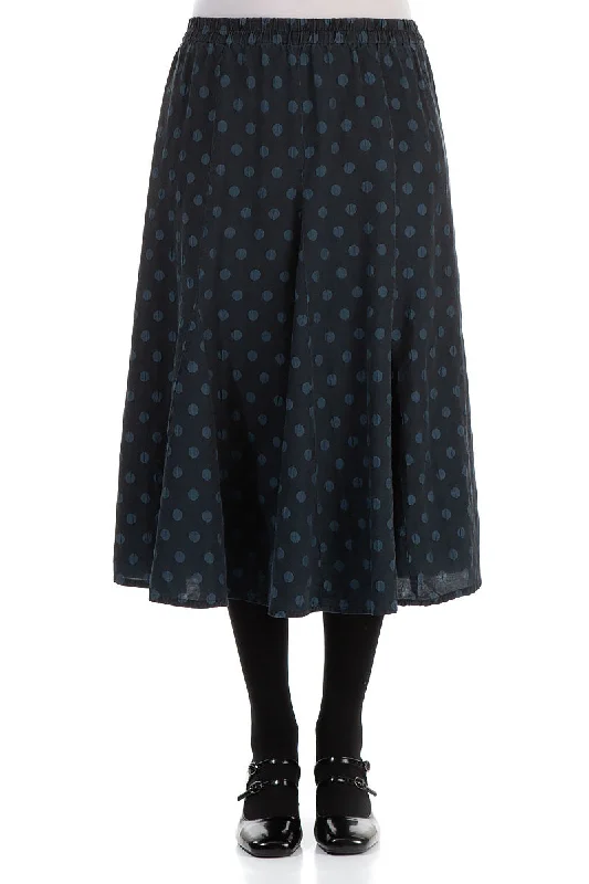 Evening Elegance Midi Dotty Midnight Blue Silk Skirt
