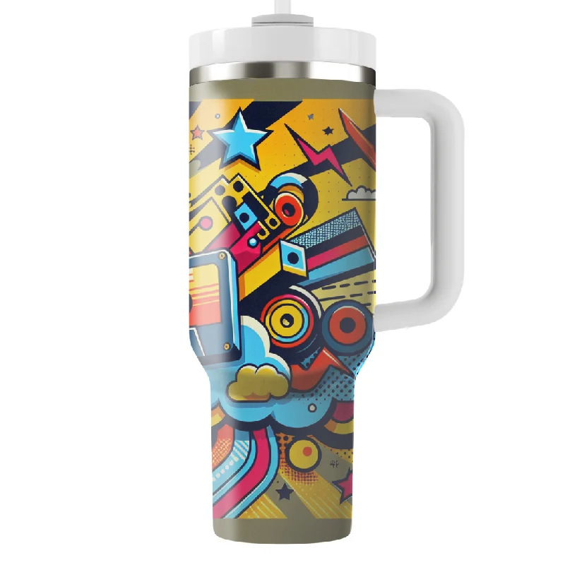 Trend Leading Collection Retro Cassette Pop Art Tumbler with Straw